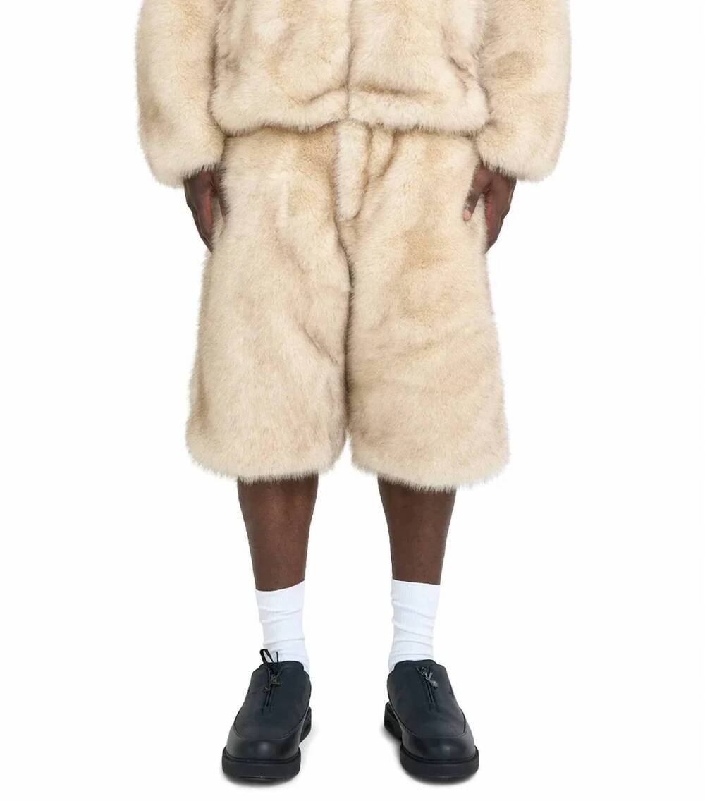 NEW KIDSUPER fur denim shorts in cream